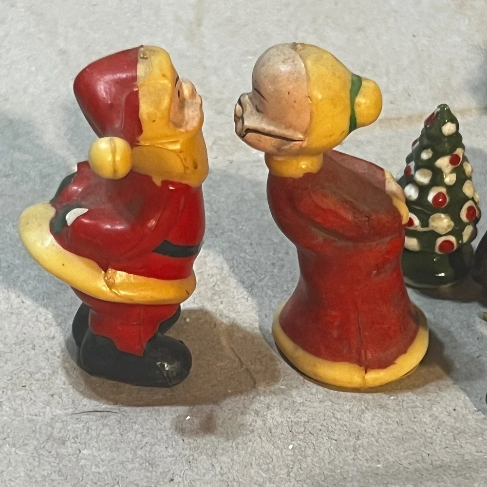 Christmas Figurine 9 pc Set Multicolor Vintage Miniature Kitsch Lot